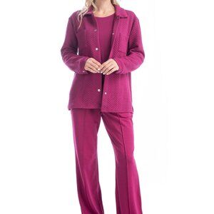NWT Muk Luks Quilted Shacket 2 Piece Lounge Set Pants with Jacket Berry Pink TM